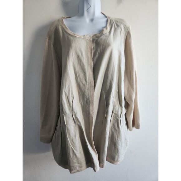 Coldwater Creek Women Beige Mixed Media Linen/Cotton Blend Open Cardigan size 3X - Picture 1 of 9